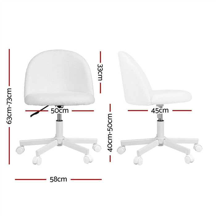 Artiss Office Chair Armless Swivel Vanity Desk Chair with Wheels Teddy Fleece White