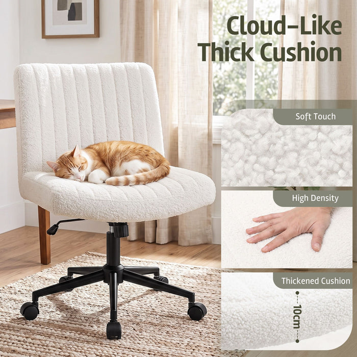 Artiss Armless Cross Legged Office Chair Wide Seat Vanity Chair Teddy Fleece Beige