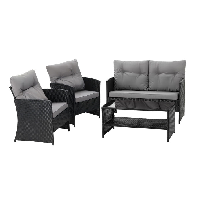 Gardeon 4-Piece Outdoor Sofa Set Coffee Table Chair Rattan Furniture Black