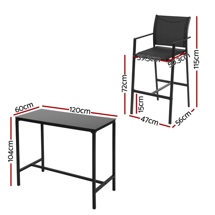 Gardeon 7PCS Outdoor Bar Set Stools Dining Chairs Table Patio Steel Bistro Set Black