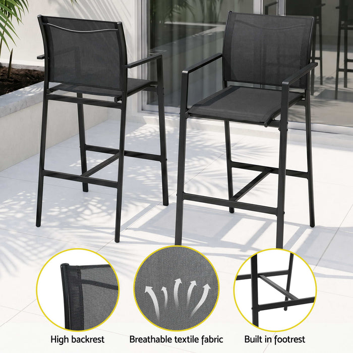 Gardeon 7PCS Outdoor Bar Set Stools Dining Chairs Table Patio Steel Bistro Set Black
