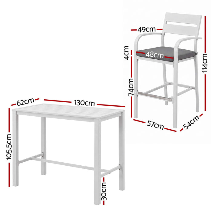 Gardeon Outdoor Bar Set 5-Piece Patio Dining Chairs Aluminium Table Stools White