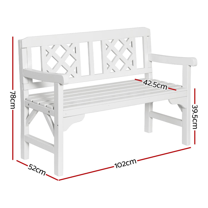 Gardeon Outdoor Garden Bench Wooden Chair 2 Seat Patio Furniture Lounge White