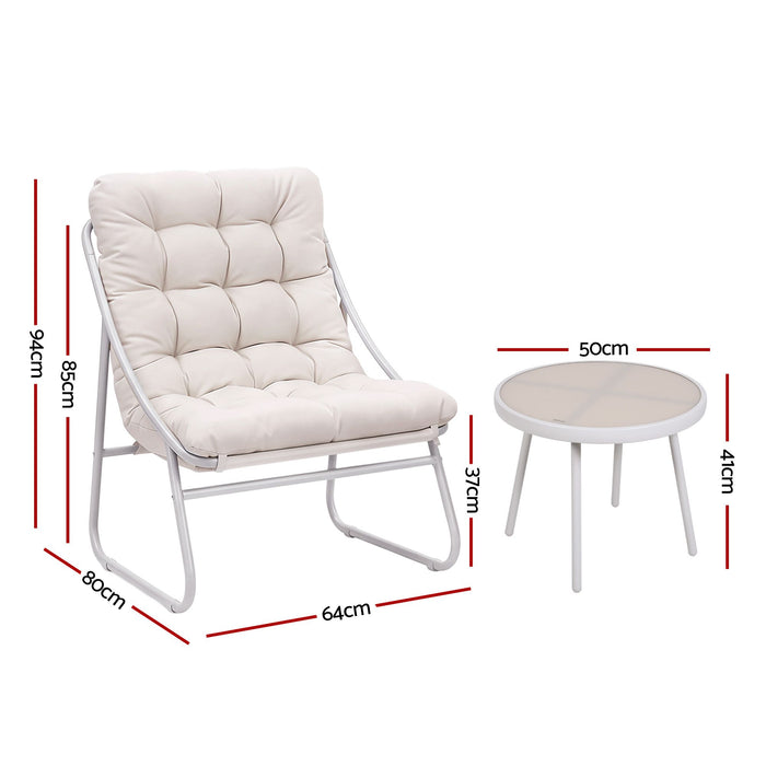 Gardeon 3PC Outdoor Bistro Set Patio Furniture Table and Chairs Steel Dining Chair Khaki