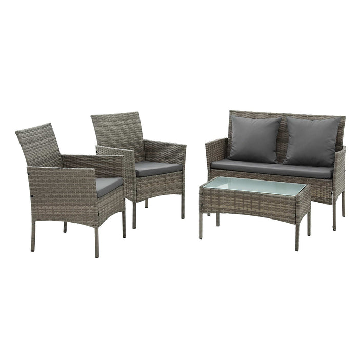 Gardeon 4-Piece Outdoor Sofa Set with Two Pillows Rattan Furniture Grey