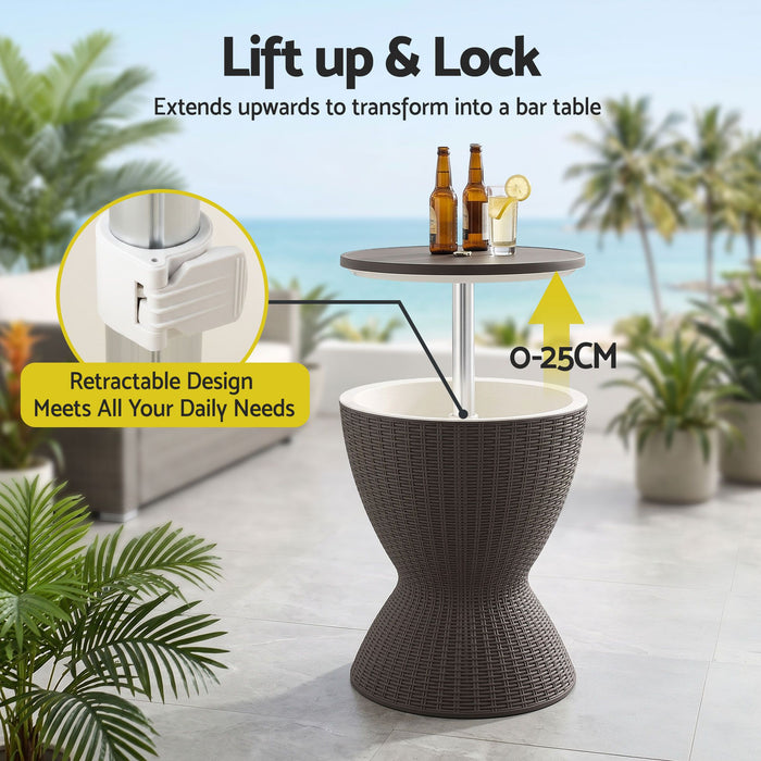 Gardeon Outdoor Bar Table Portable Ice Bucket Cooler 30L Adjustable Top Brown