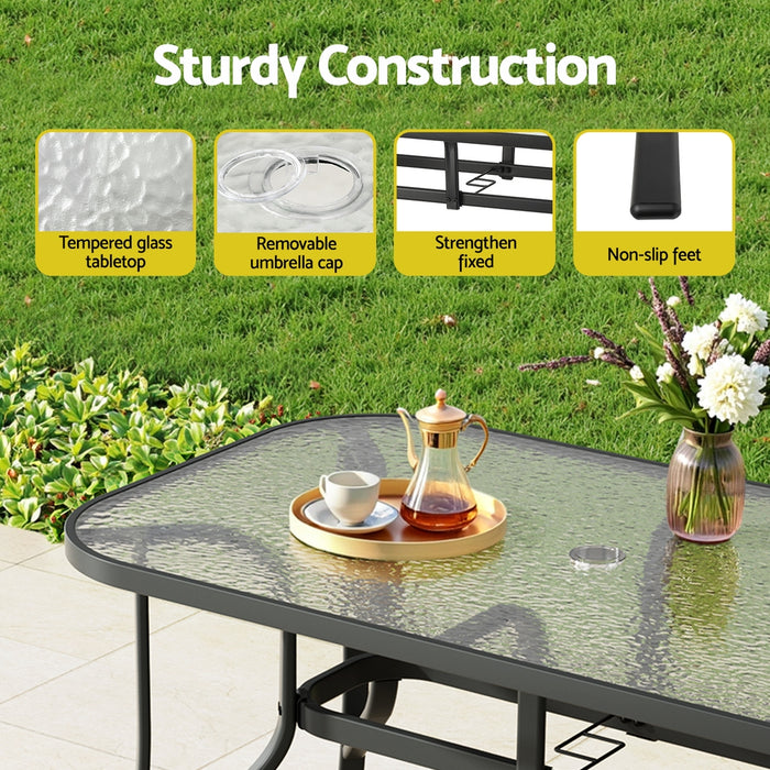 Gardeon 120CM Outdoor Dining Table Steel Parasol Hole Desk Patio Furniture Black
