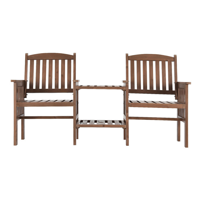 Gardeon Outdoor Garden Bench Loveseat Wooden Table Chairs Patio Furniture Brown