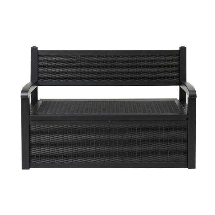 Gardeon Outdoor Storage Box Bench 254L Resin Armset Backrest Lockable Black