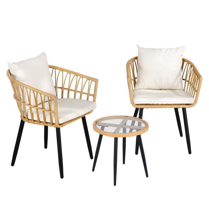 Gardeon 3PC Outdoor Bistro Set Patio Furniture Lounge Setting Table and Chairs Natural