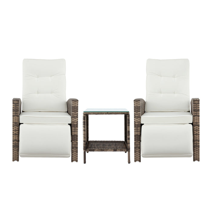 Gardeon 3PC Outdoor Bistro Set Recliner Chairs Table Sun lounge Patio Furniture Wicker Adjustable