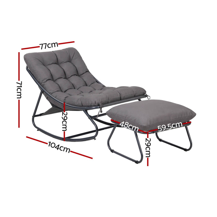 Gardeon Rocking Chair with Footrest Mesh Seat Cushion Outdoor Chairs Grey