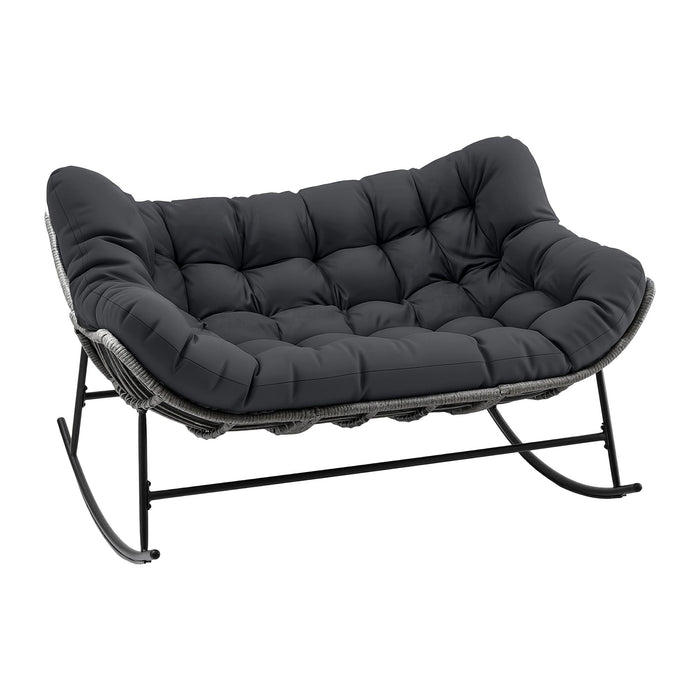 Gardeon Outdoor Rocking Chair Loveseat Wicker 2 Seater Cushion Patio Furniture Grey