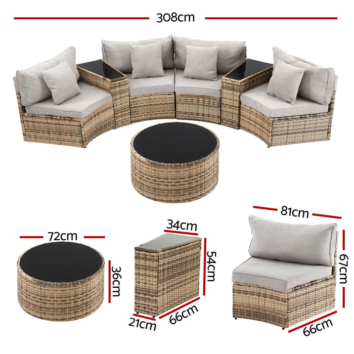 Gardeon 4 Seater Outdoor Sofa Set 7PCS Table Chair Brown Rattan Patio Furniture