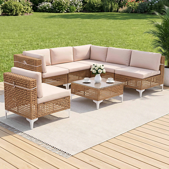 Gardeon 6 Seater Outdoor Sofa Set 7PCS Table Chair Set Garden Rattan Patio Furniture