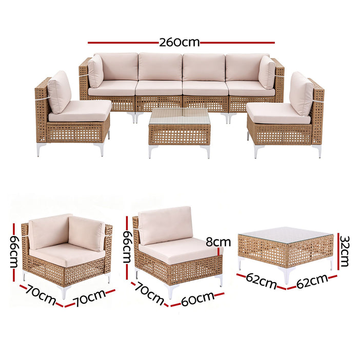 Gardeon 6 Seater Outdoor Sofa Set 7PCS Table Chair Set Garden Rattan Patio Furniture