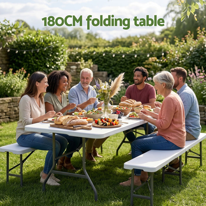 Gardeon 180cm Folding Table Portable Fold-in-Half with Handle Camping Picnic