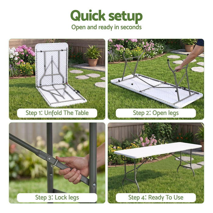 Gardeon 180cm Folding Table Portable Fold-in-Half with Handle Camping Picnic