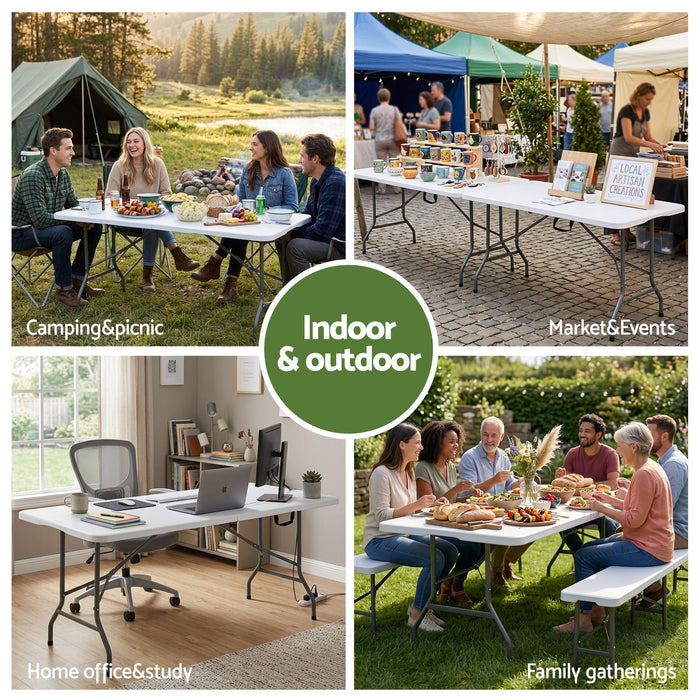 Gardeon 180cm Folding Table Portable Fold-in-Half with Handle Camping Picnic
