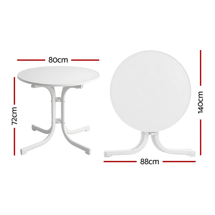 Gardeon Outdoor Side Table 80cm Folding Steel Round Bistro Desk Cafe Patio Furniture White