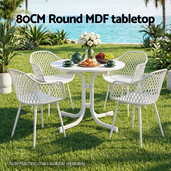 Gardeon Outdoor Side Table 80cm Folding Steel Round Bistro Desk Cafe Patio Furniture White