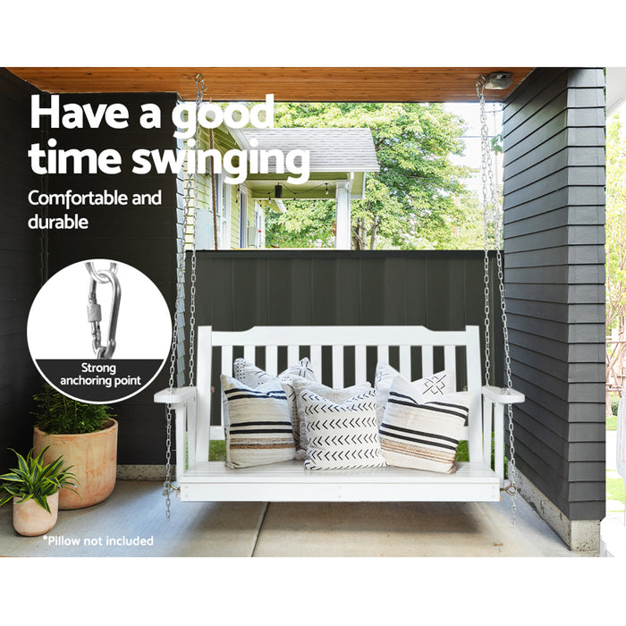 Gardeon Porch Swing Chair with Chain Garden Chair Outdoor Furniture Wooden White