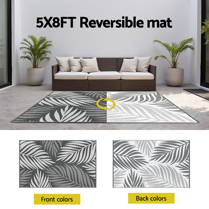 Gardeon Outdoor Rugs 152x244cm Large Carpet Reversible Area Mat PP Dual-Sided Patio Rug Leaf