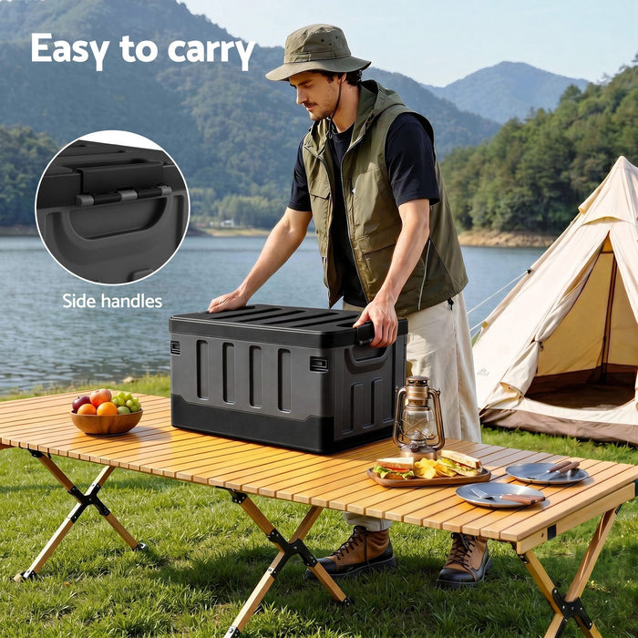 Gardeon Collapsible Outdoor Storage Box 60L Stackable Folding Camping Organizer Black