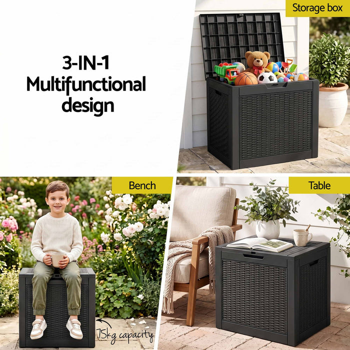 Gardeon Outdoor Storage Box 118L Container Lockable Garden Toy Tool Rattan-Texture Black