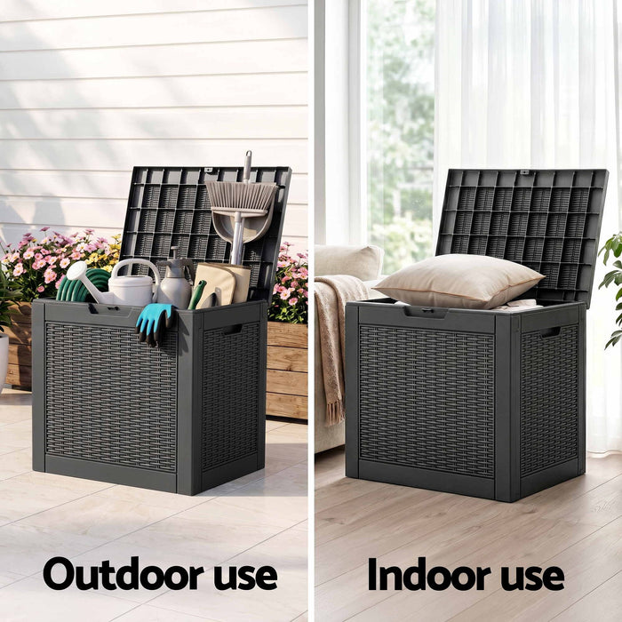 Gardeon Outdoor Storage Box 118L Container Lockable Garden Toy Tool Rattan-Texture Black