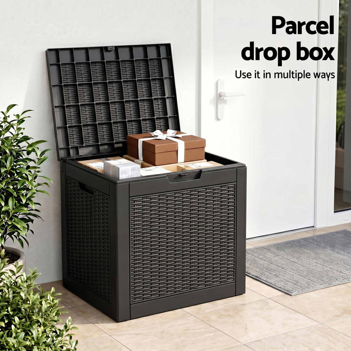 Gardeon Outdoor Storage Box 118L Container Lockable Garden Toy Tool Rattan-Texture Black