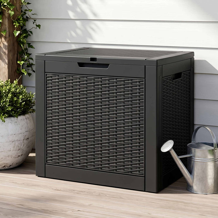 Gardeon Outdoor Storage Box 118L Container Lockable Garden Toy Tool Rattan-Texture Black