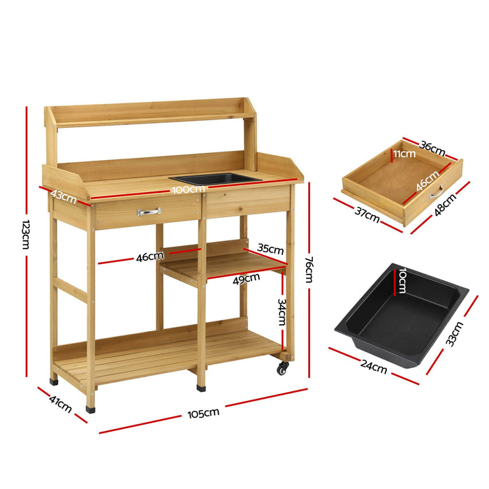 Gardeon Outdoor Potting Bench Table Storage Cabinet Potters Garden Workstation Natural