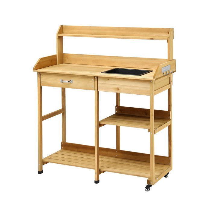 Gardeon Outdoor Potting Bench Table Storage Cabinet Potters Garden Workstation Natural