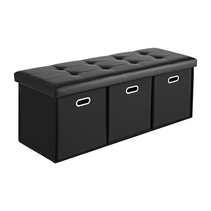Artiss Storage Ottoman with 3 Cube Drawers Foot Stool Rest Foldable Black