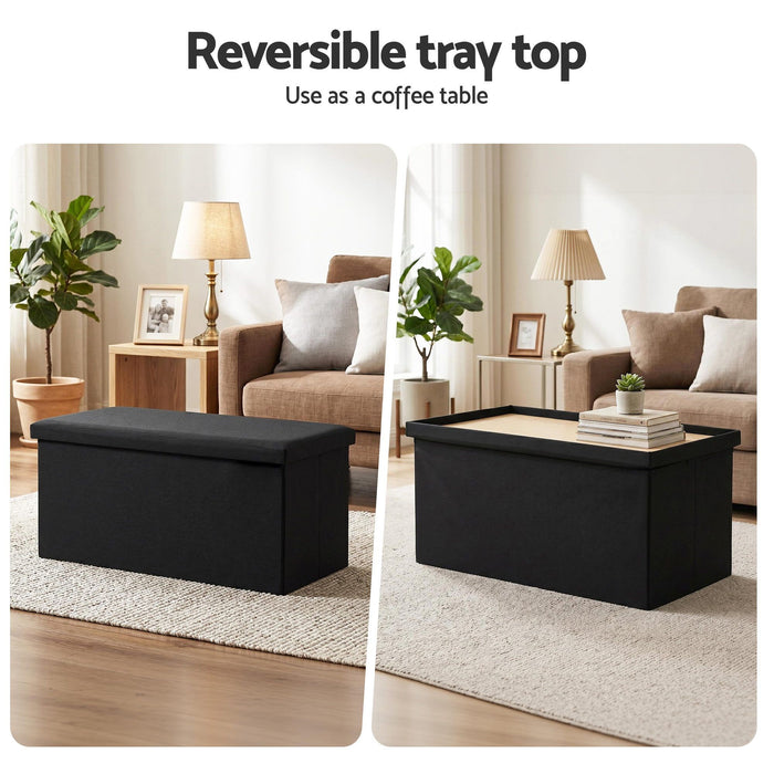 Artiss Storage Ottoman Bench Folding Blanket Box Toy Organiser Foot Stool Black
