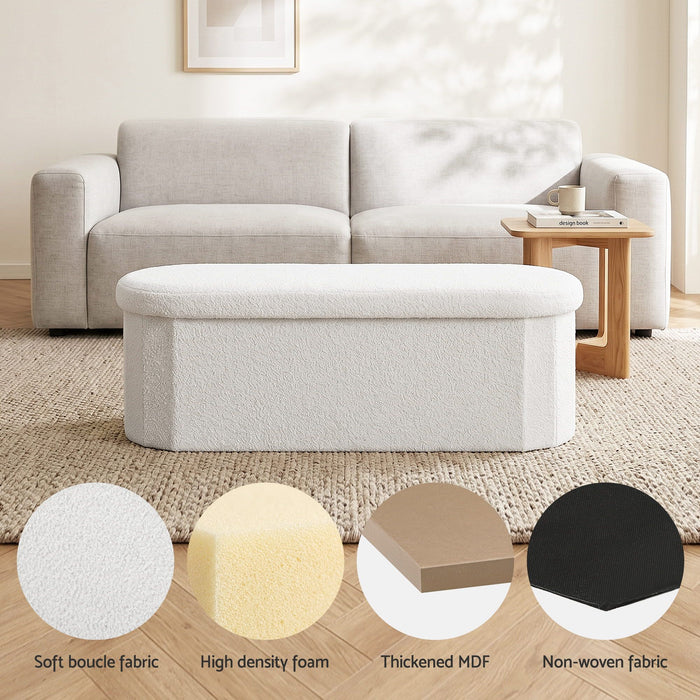 Artiss Storage Ottoman Foot Stool Rest Boucle Fabric Foldable White