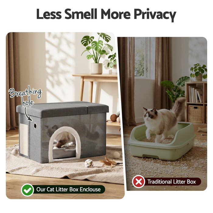 Artiss Storage Ottoman Foot Stool Cat Litter Box Enclosure Foldable Grey