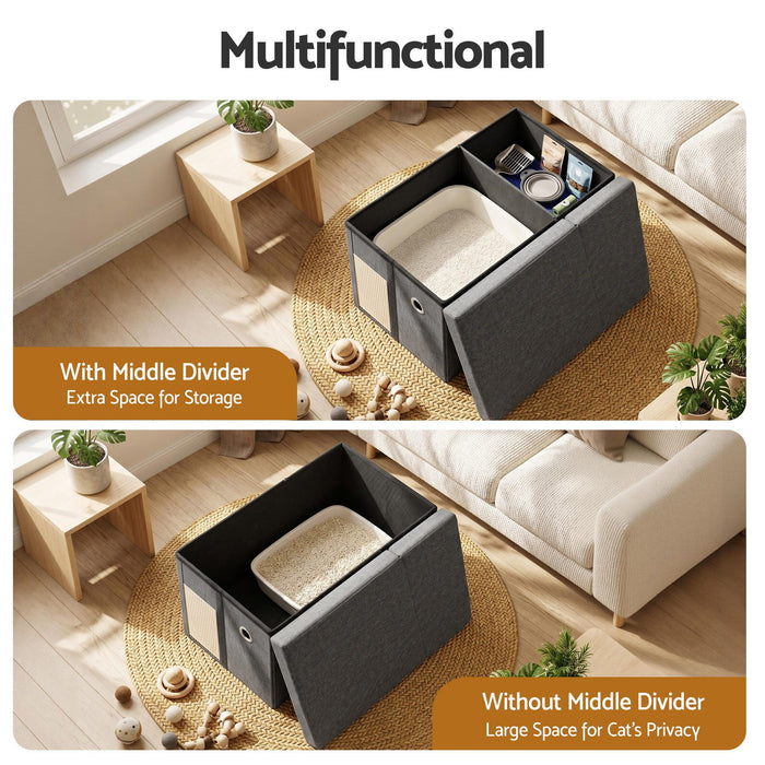 Artiss Storage Ottoman Foot Stool Cat Litter Box Enclosure Foldable Grey