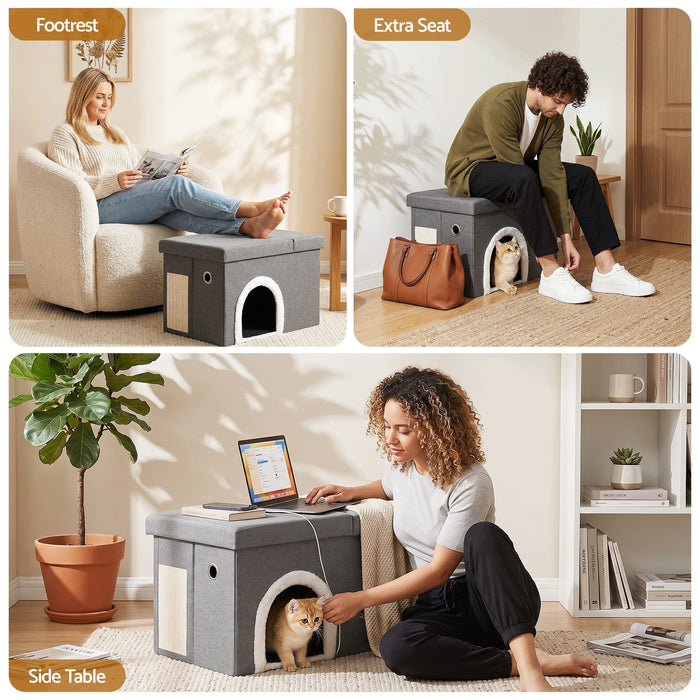 Artiss Storage Ottoman Foot Stool Cat Litter Box Enclosure Foldable Grey
