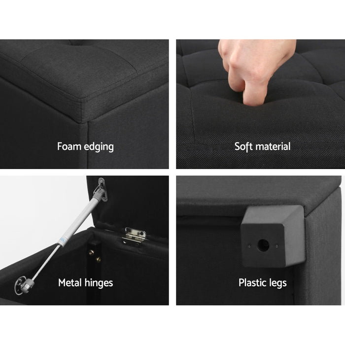 Artiss Storage Ottoman Blanket Box 97cm Linen Black
