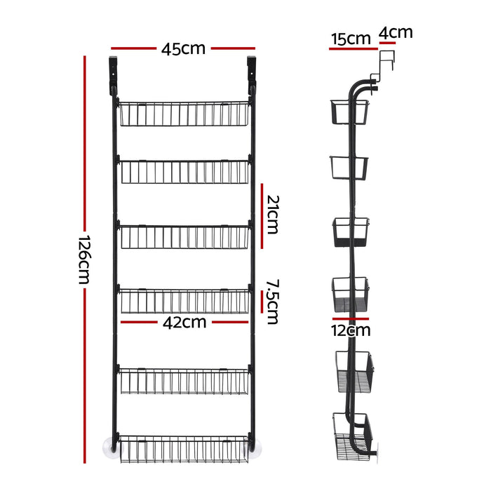 Artiss Over Door Storage Hanger Pantry 6-Tier Metal Hook Hanging Organiser Black
