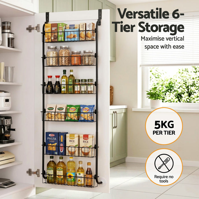 Artiss Over Door Storage Hanger Pantry 6-Tier Metal Hook Hanging Organiser Black