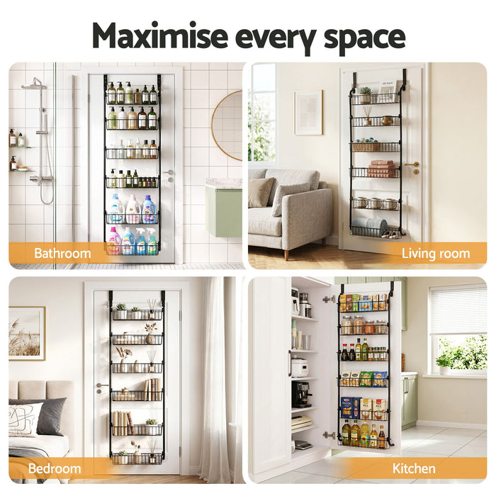 Artiss Over Door Storage Hanger Pantry 6-Tier Metal Hook Hanging Organiser Black