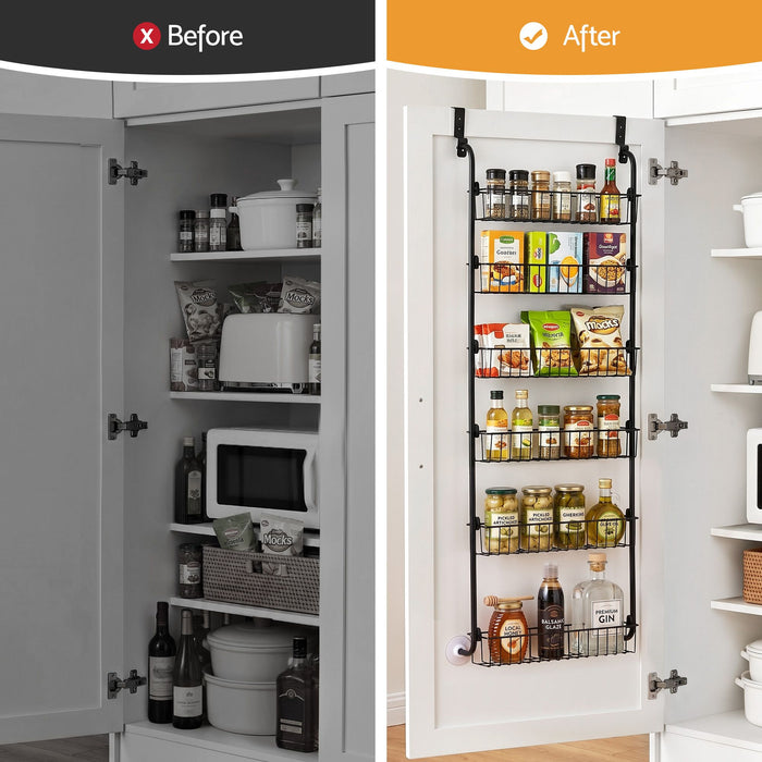 Artiss 2x Over Door Storage Pantry Organiser 6-Tier Metal Hanger Hook Black