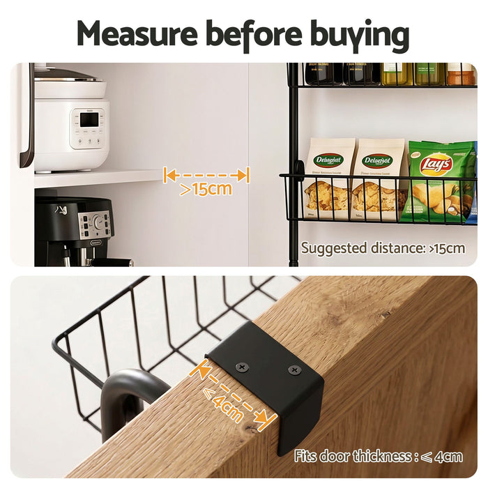 Artiss 2x Over Door Storage Pantry Organiser 6-Tier Metal Hanger Hook Black