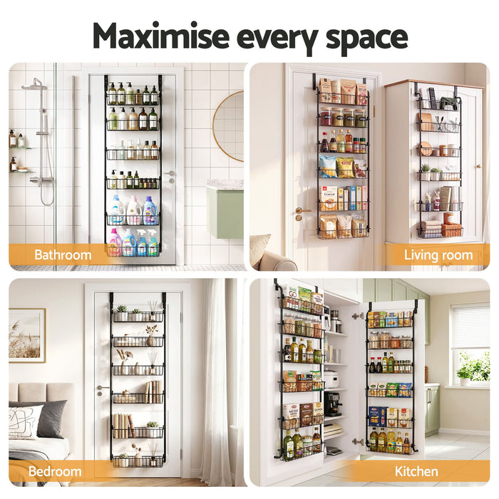 Artiss 2x Over Door Storage Pantry Organiser 6-Tier Metal Hanger Hook Black