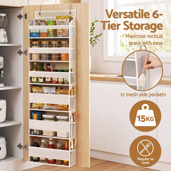Artiss 2X Over Door Storage Hangers Pantry 6-Tier Organiser Pockets Fabric Beige