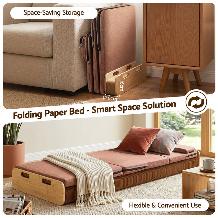 Artiss Folding Kraft Paper Bed Frame with Mattress and Pillow 300kg Capacity 200x60cm