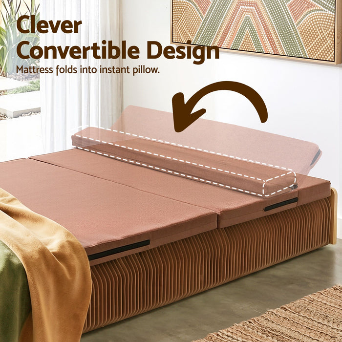 Artiss Folding Kraft Paper Bed Frame with Mattress and Pillow 300kg Capacity 200x60cm